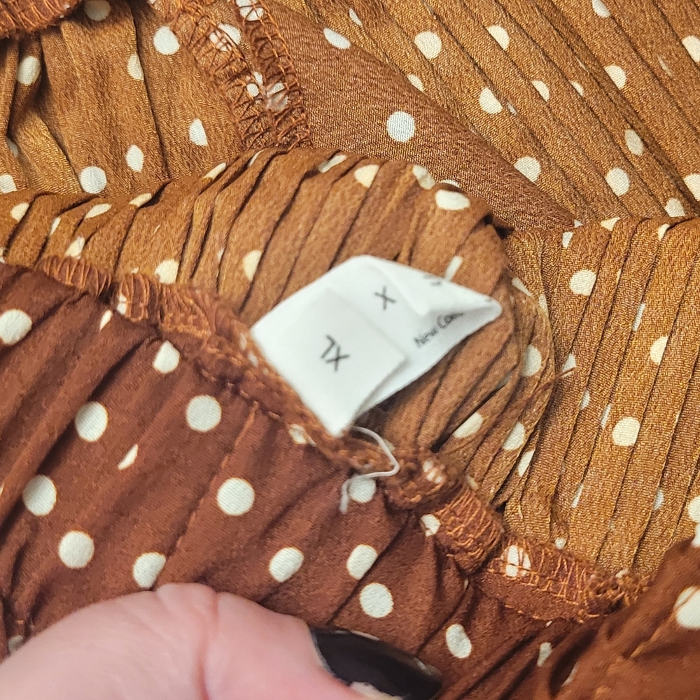 Amazon Brand Brown Polka Dot Pleated Skirt XL - Picture 3 of 4
